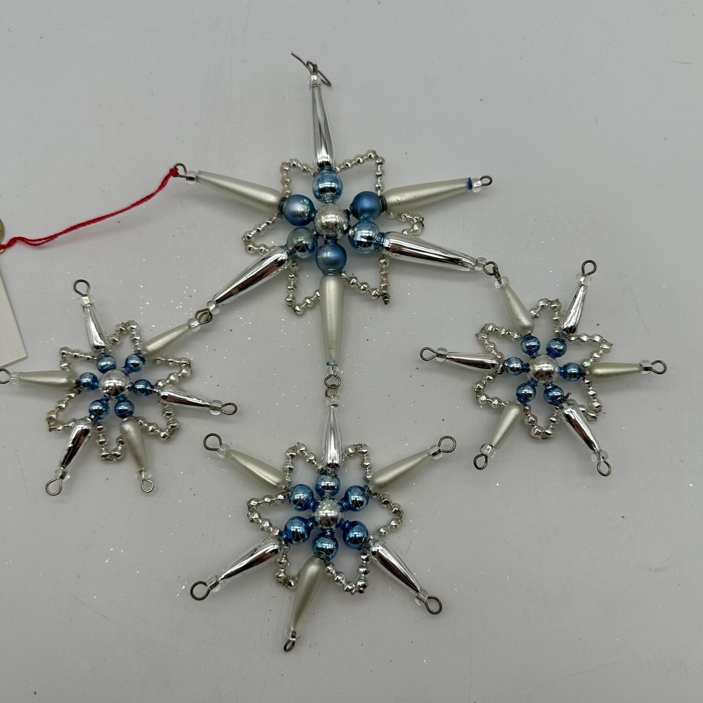 1999 Christopher Radko Star Chime Beaded 7" Ornament Silver and Blue